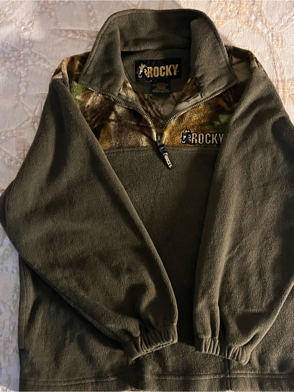 Rocky Camo Fleece 1/4 Zip Pullover Jacket Olive Green